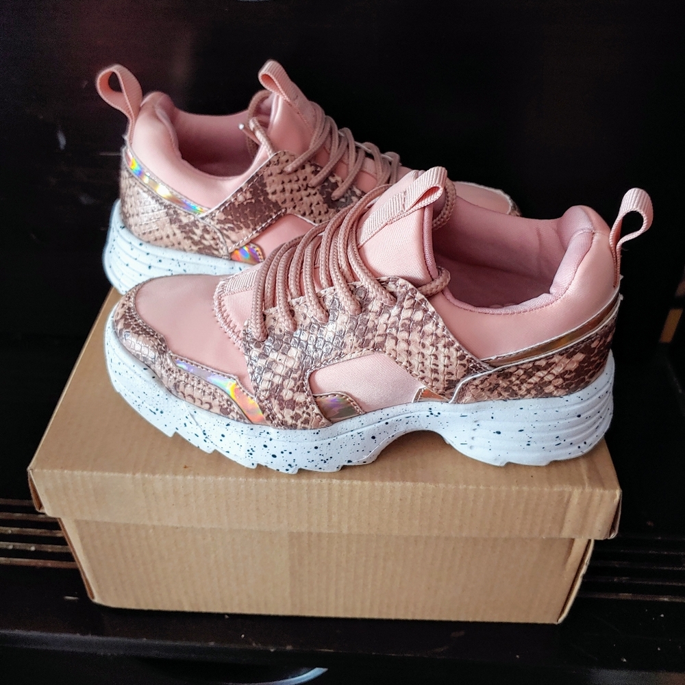 Mauve and Snake Skin Sneakers